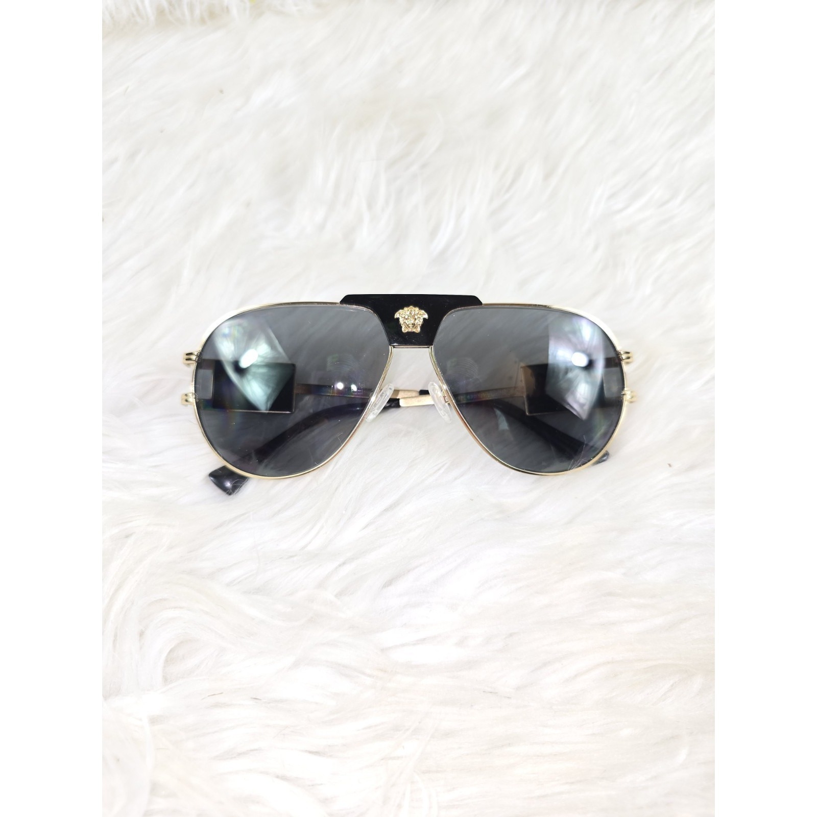 Versace 0ve2252 100287 63m Man Sunglasses Gold Frame, Dark Grey Lenses, 63mm
